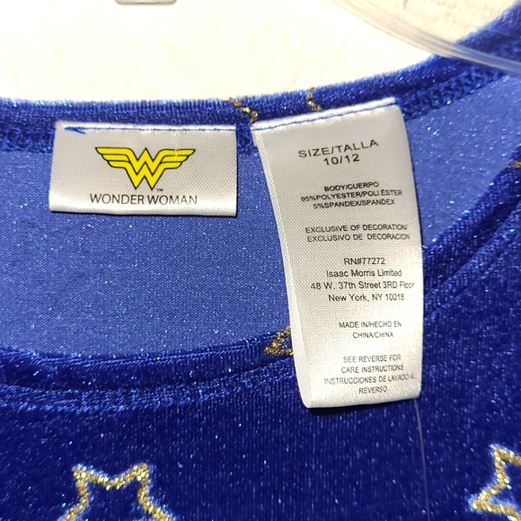 NWT WonderWoman Velour Blue Gold/Red Glitter Embroidered Logo Dress Girl Sz 6/6X - Picture 8 of 12